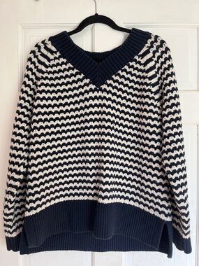 Haven Well Within Organic Cotton Navy & White V-Neck Sweater